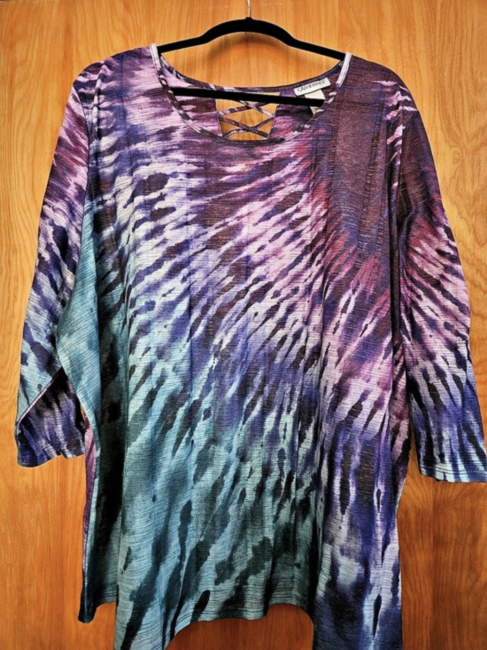 Catherine's Abstract Lace-Up Tunic in Purple & Blue Size 4X